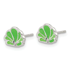 Sterling Silver Enamel Seashell Earrings with Polished Finish and Anti-Tarnish