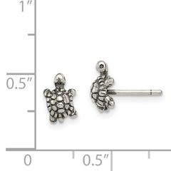 Sterling Silver 925 Turtle Post Earrings with Antiqued Finish  Textured, Casted Design