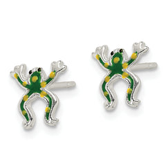 Sterling Silver 925 Enamel Frog Earrings with Polished Finish and Anti-Tarnish Coating