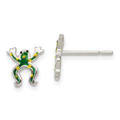 Sterling Silver Polished Enamel Frog Post Earrings