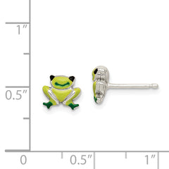Sterling Silver Enamel Frog Child's Earrings with Polished Finish