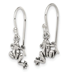 Sterling Silver Antiqued Frog Drop Earrings with Textured Design for Women