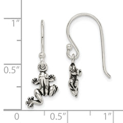 Sterling Silver Antiqued Frog Drop Earrings with Textured Design for Women