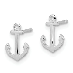 925 Sterling Silver Rhodium-Plated Anchor Earrings with Polished Finish for Women
