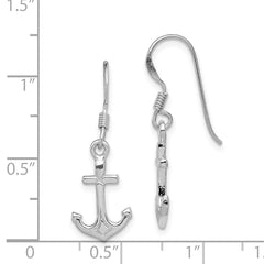 Sterling Silver Rhodium-Plated Anchor Drop Earrings with Polished Finish