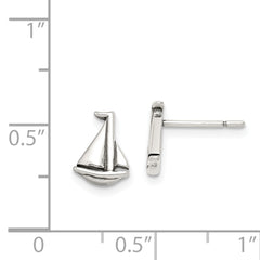 Sterling Silver Sailboat Post Earrings with Polished Antiqued Finish for Women