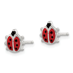 Sterling Silver Ladybug Child's Earrings with Polished Red Enamel Finish
