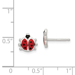 Sterling Silver Ladybug Child's Earrings with Polished Red Enamel Finish