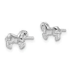Sterling Silver 925 Children's Horse Earrings with Polished Rhodium Finish