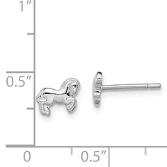 Sterling Silver 925 Children's Horse Earrings with Polished Rhodium Finish