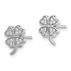 Sterling Silver CZ 4 Leaf Clover Earrings with Rhodium Finish