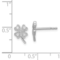 Sterling Silver CZ 4 Leaf Clover Earrings with Rhodium Finish