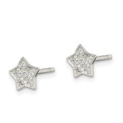 Sterling Silver 925 CZ Star Button Earrings with Polished Anti-Tarnish Finish