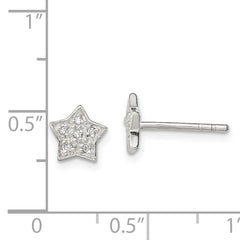 Sterling Silver 925 CZ Star Button Earrings with Polished Anti-Tarnish Finish