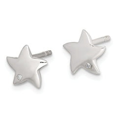 Sterling Silver Diamond Star Earrings with Polished Finish and Anti-Tarnish Coating