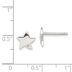 Sterling Silver Diamond Star Earrings with Polished Finish and Anti-Tarnish Coating