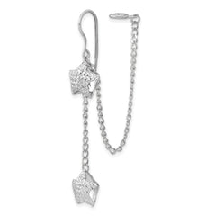 Sterling Silver Rhodium-Plated Star Dangle Earrings with Earlobe Cuff, Polished Diamond-Cut Finish