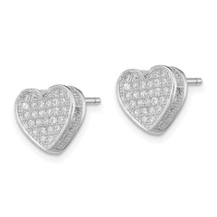 Sterling Silver 925 Heart CZ Pav̮̩ Earrings with Rhodium Polish