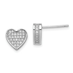 Sterling Silver Rhodium-plated CZ Micro pav‚ Heart Post Earrings