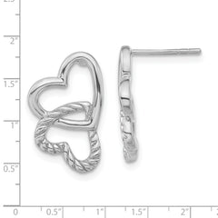 Sterling Silver 925 Twisted Heart Drop Earrings Polished Elegant Design for Women
