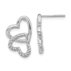 Sterling Silver Polished & Twisted Hearts Post Earrings