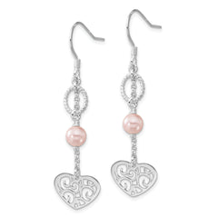 Sophia Jewelers Sterling Silver Pink Pearl Heart Dangle Earrings Polished Twist Design