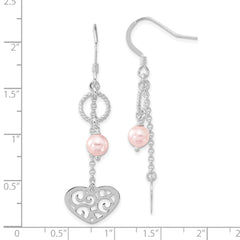 Sophia Jewelers Sterling Silver Pink Pearl Heart Dangle Earrings Polished Twist Design