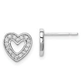Sterling Silver Rhodium-plated CZ Heart Post Earrings