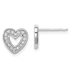 Sterling Silver Rhodium-plated CZ Heart Post Earrings