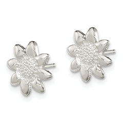 Sterling Silver Sunflower Earrings for Girls with Polished Textured Finish