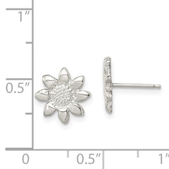 Sterling Silver Sunflower Earrings for Girls with Polished Textured Finish