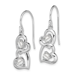 Sterling Silver Rhodium-Plated CZ Heart Dangle Earrings with Polished Finish