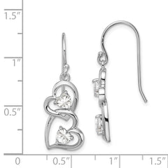 Sterling Silver Rhodium-Plated CZ Heart Dangle Earrings with Polished Finish