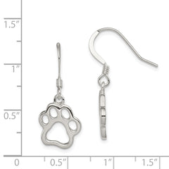 Sterling Silver Paw Print Shepherd Hook Earrings with Polished Finish for Animal Lovers