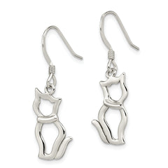 Sterling Silver 925 Cat Drop Earrings with Polished Anti-Tarnish Finish Whimsical and Elegant