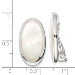 Sterling Silver Mother of Pearl Oval Non-Pierced Button Earrings, Rhodium-Plated