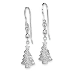 Sterling Silver 925 Christmas Tree Dangle Earrings with Rhodium Finish