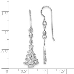Sterling Silver Rhodium Plated Christmas Tree Dangle Earrings
