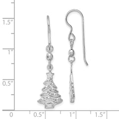 Sterling Silver 925 Christmas Tree Dangle Earrings with Rhodium Finish