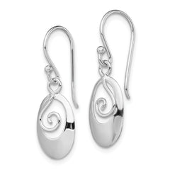 Sterling Silver Rhodium-Plated Swirl Oval Dangle Earrings Polished Finish