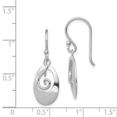 Sterling Silver Rhodium-Plated Swirl Oval Dangle Earrings Polished Finish