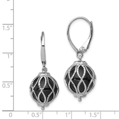 Sterling Silver Onyx Leverback Dangle Earrings with Rhodium Plating