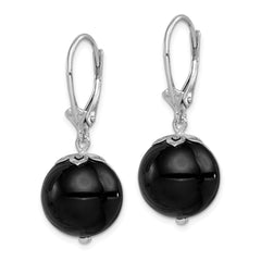 Sterling Silver Rhodium-Plated Onyx Dangle Earrings with Leverback Closure