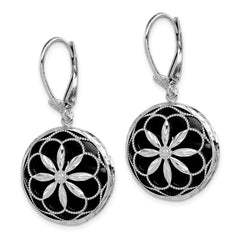Sterling Silver Rhodium-Plated Onyx Dangle Earrings with Filigree Starburst