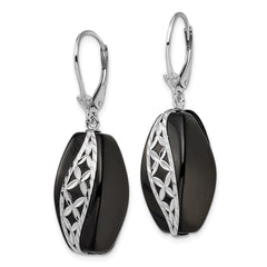 Sterling Silver Rhodium-Plated Onyx Dangle Earrings with Polished Finish
