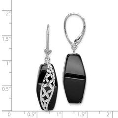Sterling Silver Rhodium-Plated Onyx Dangle Earrings with Polished Finish