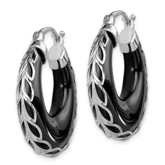 Sophia Jewelers Sterling Silver Onyx Hoop Earrings with Rhodium-Plated Polished Finish