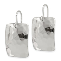 925 Sterling Silver Hammered Rectangle Dangle Earrings with Polished Finish