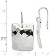 925 Sterling Silver Hammered Rectangle Dangle Earrings with Polished Finish