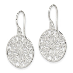 Sterling Silver Polished & Textured Filigree Circle Dangle Earrings
